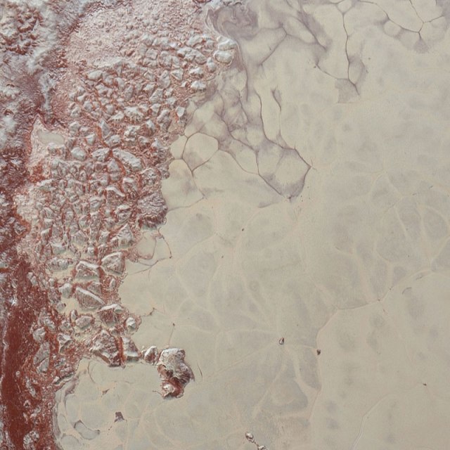 Marbled swirls on the shores of Pluto's heart...